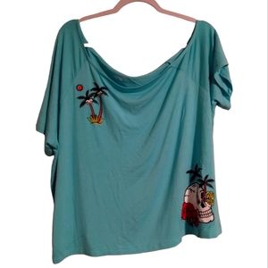 Torrid Super Soft Knit One Shoulder Tropical Skull Tee Sz 1